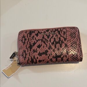 Michael Kors Pink and Black Snake-Print Zip Wallet
